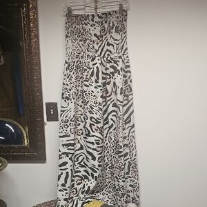 Gypsie Blue Black & Cream Animal Print Smocked Maxi Lightweight Summer Dress